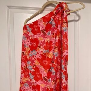 Pink Floral One Shoulder Mini Dress